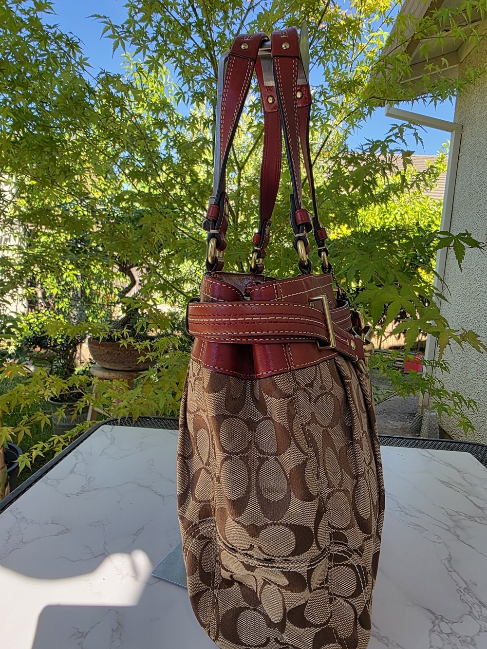 Coach Y2K Hamptons Brown Signature Canvas Tote with Red Leather Trim - Picture 9 of 15